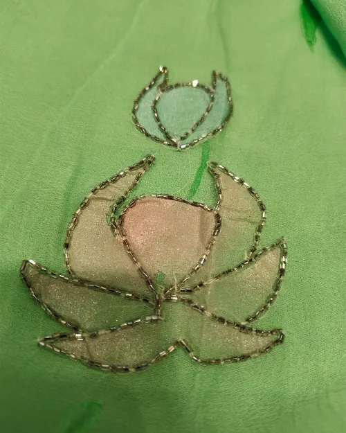 Light Green Zari Work Chiffon Saree