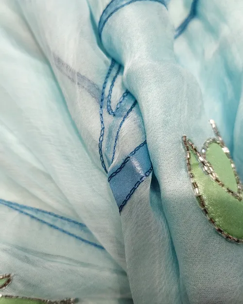 Ice Blue Zari Work Chiffon Saree