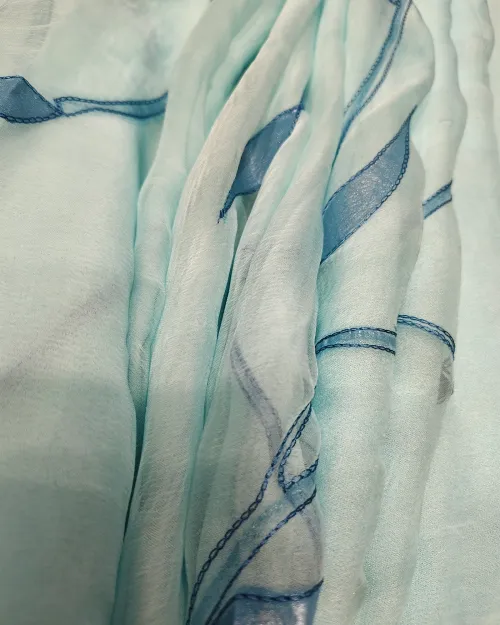 Ice Blue Zari Work Chiffon Saree