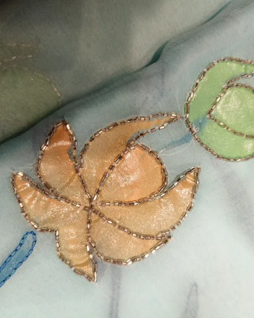 Ice Blue Zari Work Chiffon Saree