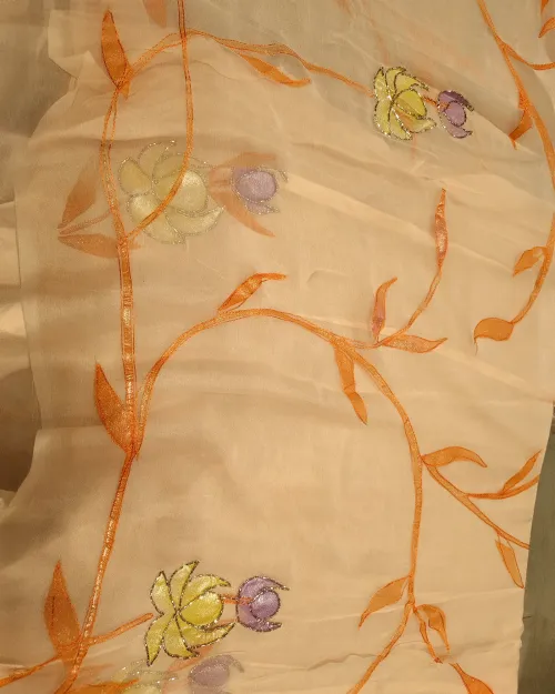 Peach Zari Work Chiffon Saree