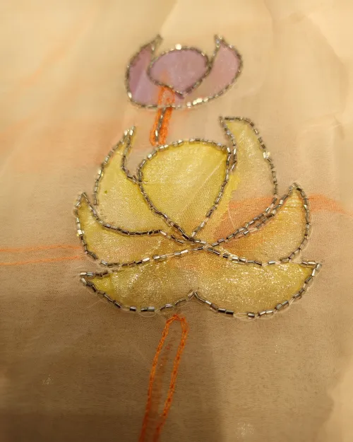 Peach Zari Work Chiffon Saree