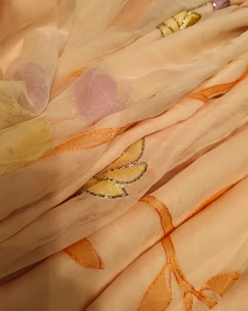 Peach Zari Work Chiffon Saree