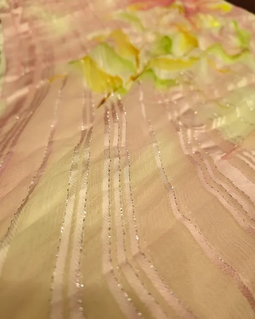 Peach Color Floral Printed Chiffon Saree