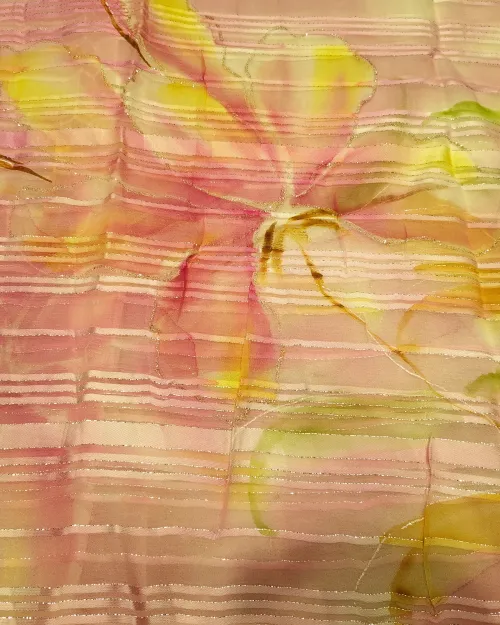 Peach Color Floral Printed Chiffon Saree