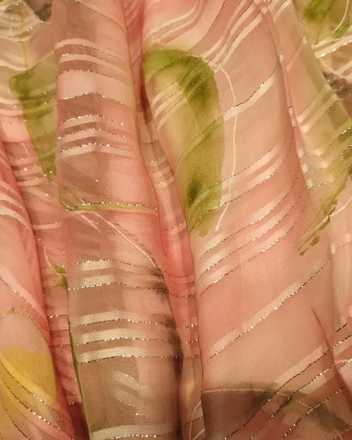 Light Pink Floral Printed Chiffon Saree