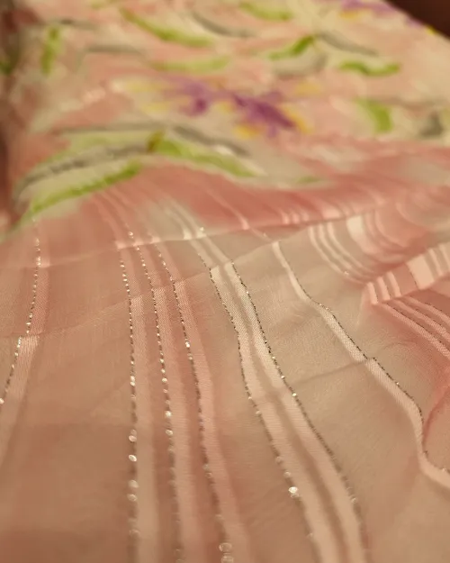 Light Pink Floral Printed Chiffon Saree