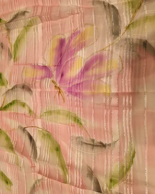 Light Pink Floral Printed Chiffon Saree