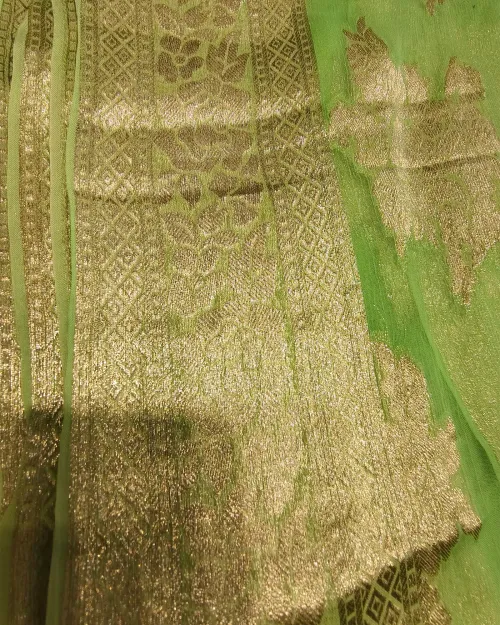 Light Green Zari Work Chiffon Saree