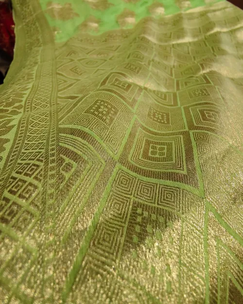 Light Green Zari Work Chiffon Saree