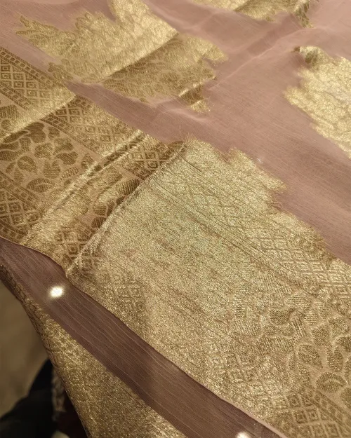 Peach Zari Work Chiffon Saree