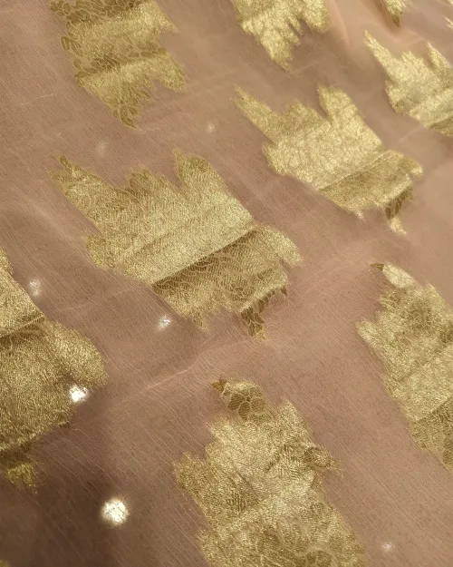 Peach Zari Work Chiffon Saree