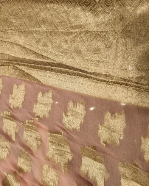 Peach Zari Work Chiffon Saree