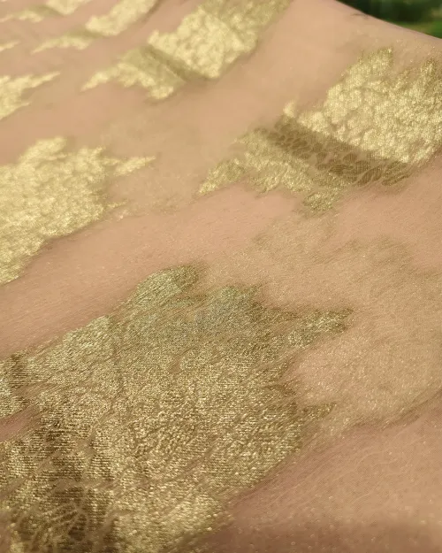 Peach Zari Work Chiffon Saree