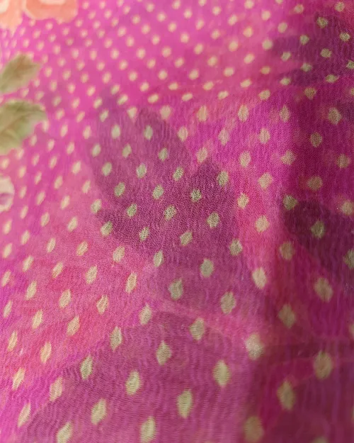 Rani Pink Color Floral Printed Chiffon Saree