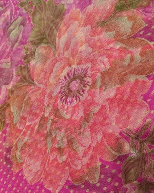 Rani Pink Color Floral Printed Chiffon Saree