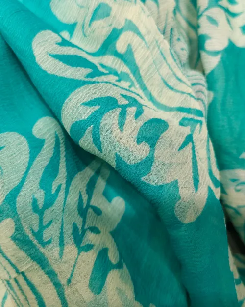 Ice Blue Color Floral Printed Chiffon Saree