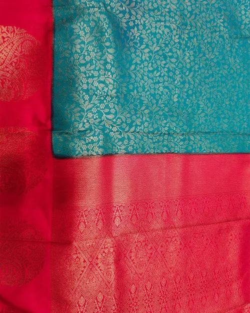 Firozi Color Zari Work Kanchipuram Silk Saree