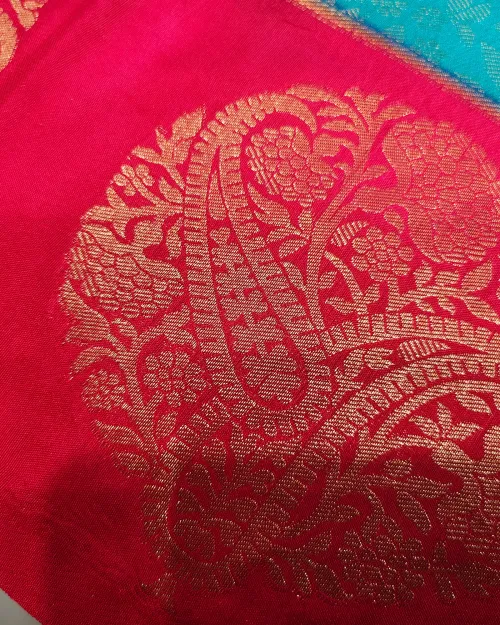 Firozi Color Zari Work Kanchipuram Silk Saree