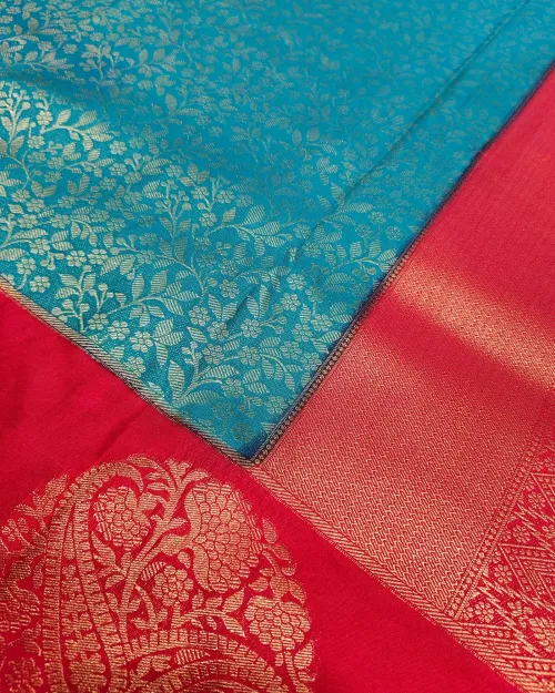 Firozi Color Zari Work Kanchipuram Silk Saree