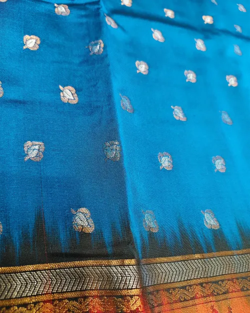 Teel Blue Zari Work Pure Silk Saree