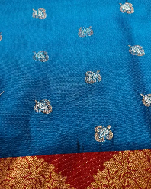 Teel Blue Zari Work Pure Silk Saree