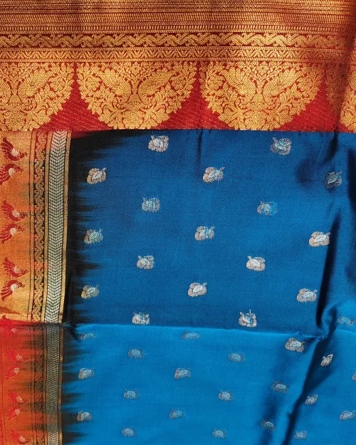 Teel Blue Zari Work Pure Silk Saree