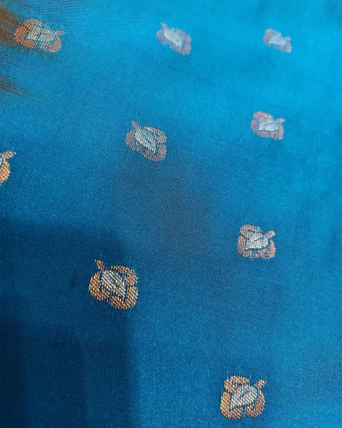 Teel Blue Zari Work Pure Silk Saree