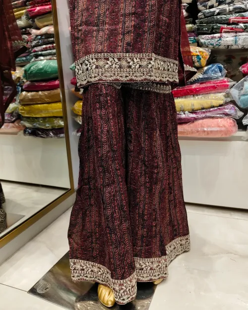 Purple Color Readymade Chiffon Straight Suit Set