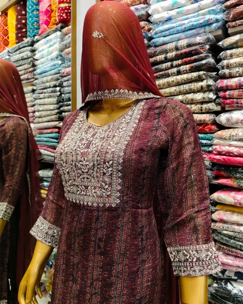 Purple Color Readymade Chiffon Straight Suit Set