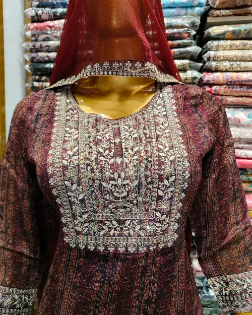 Purple Color Readymade Chiffon Straight Suit Set