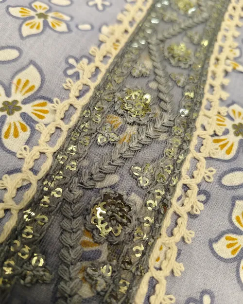 Grey Cotton Unstitched Suit Set