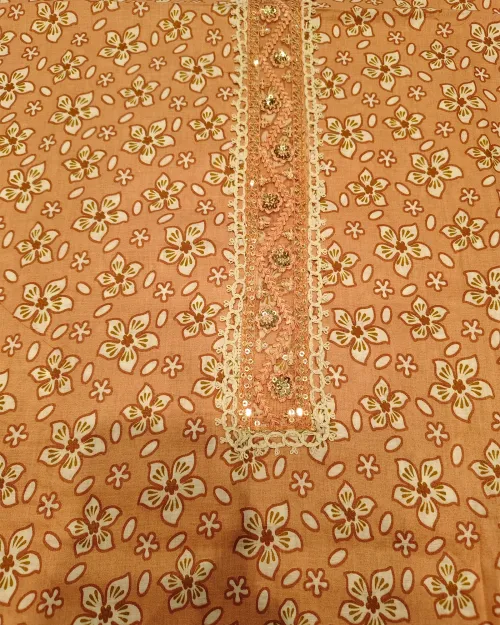 Light Brown Cotton Printed Unstitched Suit Set