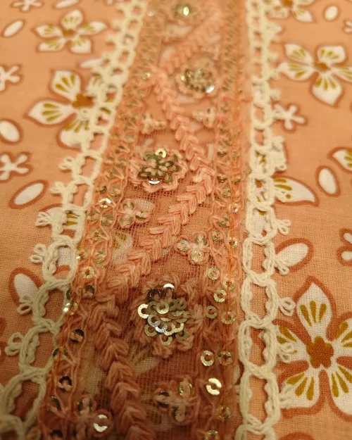 Light Brown Cotton Printed Unstitched Suit Set