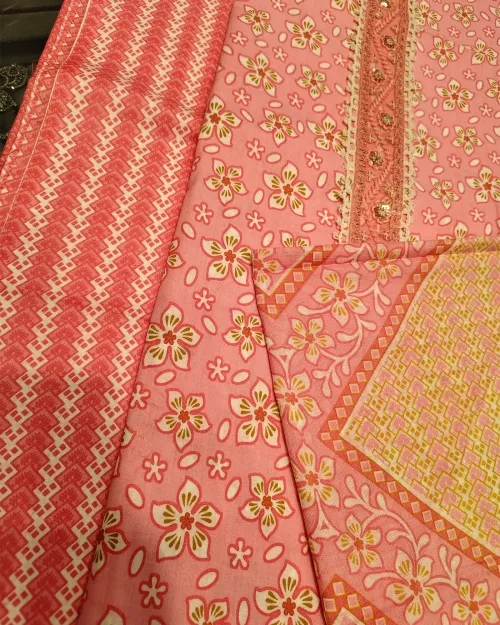 Light Peach Cotton Basic Style Unstitched Suit Set