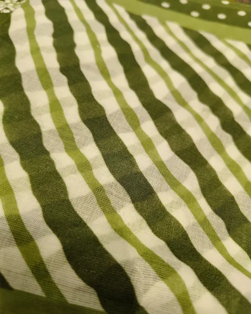 Green Colour Cotton Unstitched Suit Set