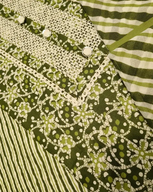 Green Colour Cotton Unstitched Suit Set