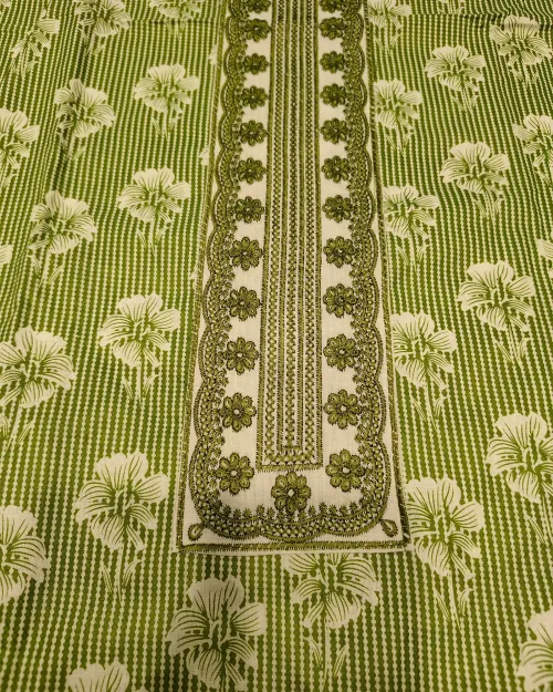 Light Green Cotton Basic Style Unstitched Suit Set