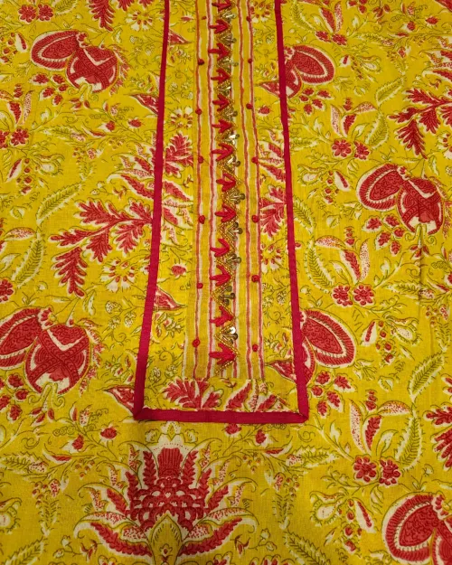 Yellow Colour Cotton Printed Unstitched Suit Set