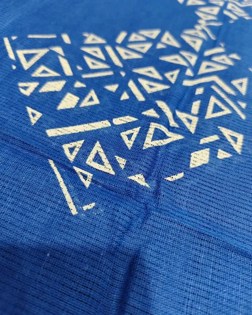 Cream & Blue Color Cotton Printed Unstitched Suit Set