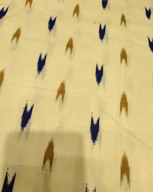 Cream & Blue Color Cotton Printed Unstitched Suit Set