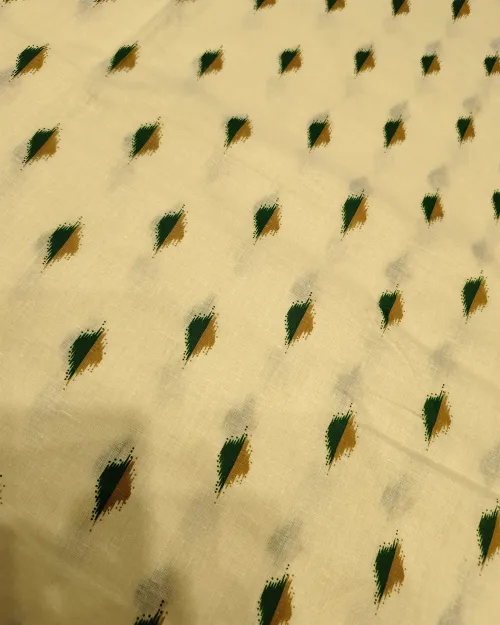 Cream & Green Cotton Printed Unstitched Suit Set