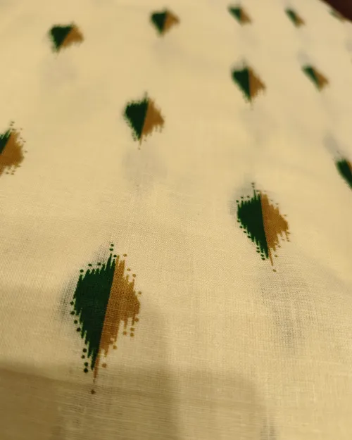 Cream & Green Cotton Printed Unstitched Suit Set