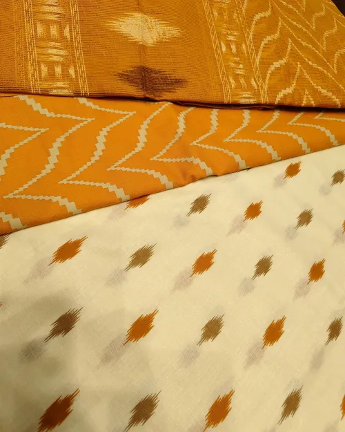 Cream & Yellow Cotton Printed Unstitched Suit Set