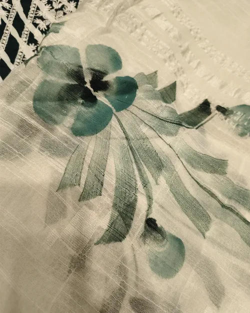 Green Color Cotton Basic Style Unstitched Suit Set