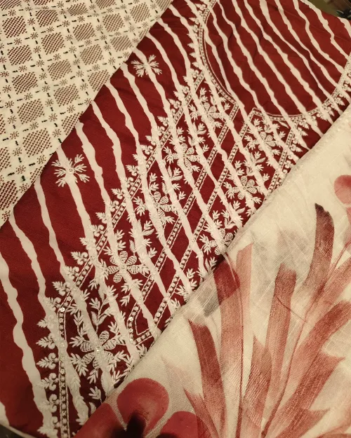 Maroon Colour Unstitched Cotton Suit Set