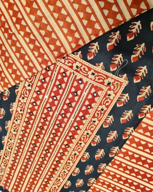 Black Color Unstitched Cotton Suit Set