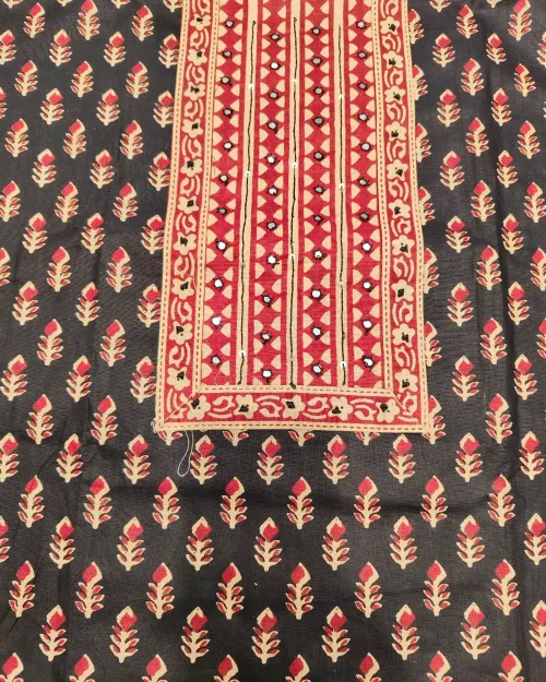 Black Color Unstitched Cotton Suit Set