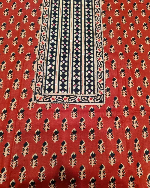 Maroon Colour Printed Unstitched Cotton Suit Set