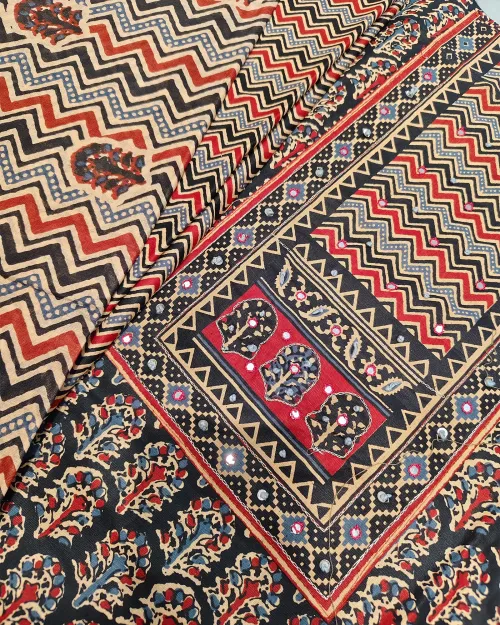 Black Color Cotton Printed Unstitched Suit Set